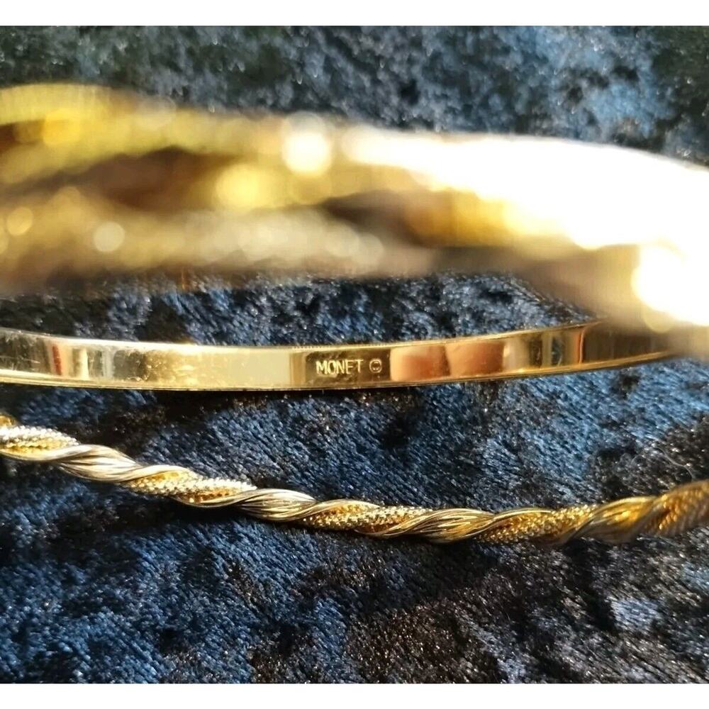 Monet Vintage Bracelet Bangles Rope & Glittery Gold Tone Metal Lot Of Two (2) - Picture 5 of 11